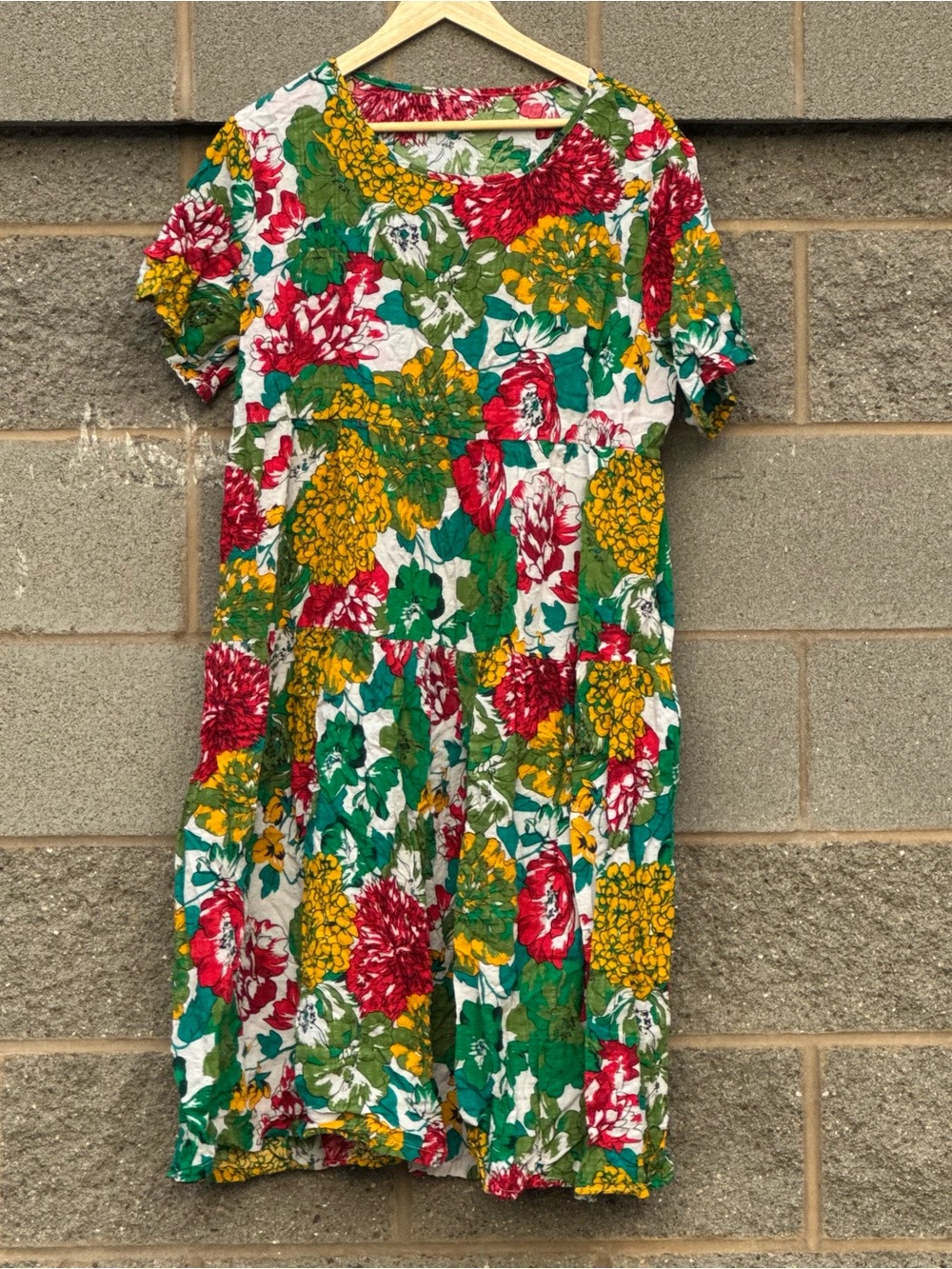 Women’s Red Green Yellow Floral Bohemian Maxi Dress 2XL